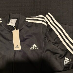Adidas Women's Black and White Track Jacket and Joggers
